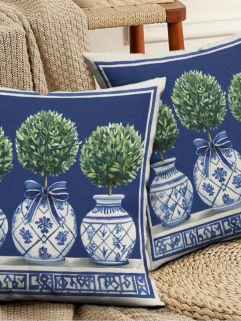 Blue Topiary Decorative Throw Pillow - Home Accents-18”-NWOT